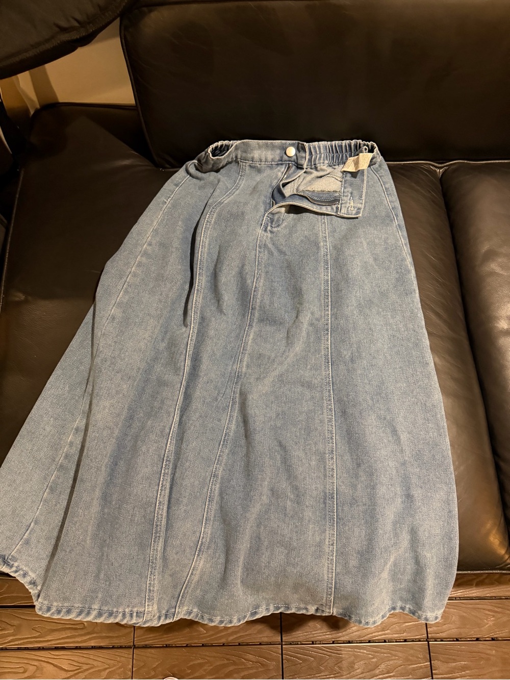 Light Blue Denim Maxi Skirt - Casual Panelled Design